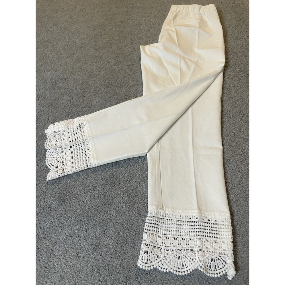 ISAAC MIZRAHI Tapered Leg Womens Pants 12 Embroidered Lace Ankle Pull On City - Picture 2 of 11